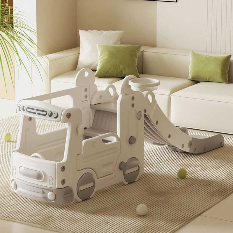 Детски Игрален Модул Автобус С Пързалка Сив Feelkids