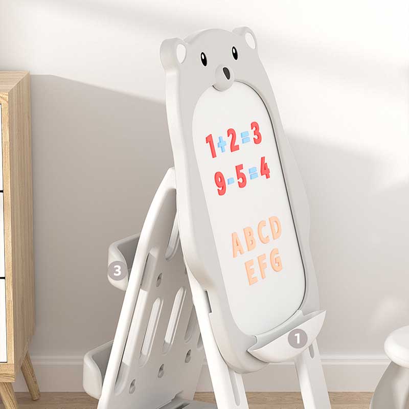 Детски Комплект От Дъска За Рисуване 2 В 1 И Стол, Сиво Мече Feelkids