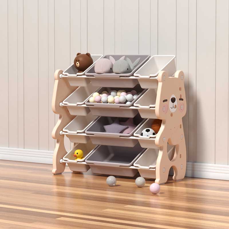Детски Органайзер Розово Мече За Играчки На 4 Нива И 12 Подвижни Кутии Feelkids