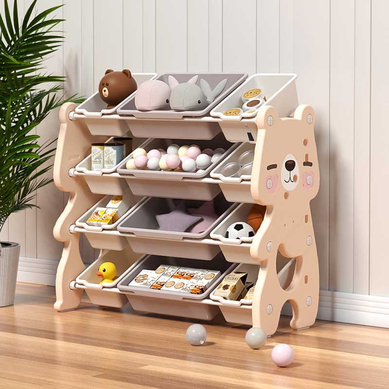 Детски Органайзер Розово Мече За Играчки На 4 Нива И 12 Подвижни Кутии Feelkids