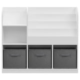 Детски Органайзер Етажерка С Рафтове За Играчки И Книги, 3 Текстилни Кутии, Дървен, Бял, 92x30x80 См, Монтесори Ginger Home