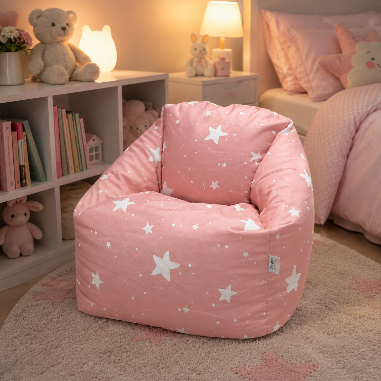 Детски Пуф Кресло Little Stars, 100% Памук, Розов Барбарон Със Звезди, 55x44x55 См Ginger Home