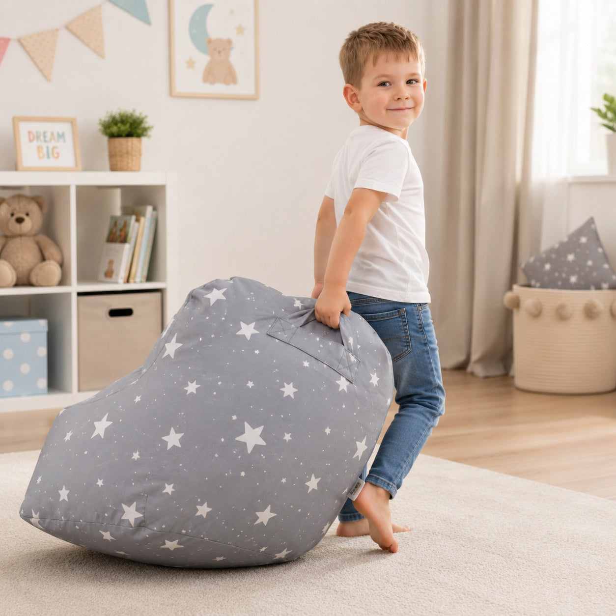 Детски Пуф Кресло Little Stars, 100% Памук, Сив Барбарон Със Звезди, 55x44x55 См Ginger Home
