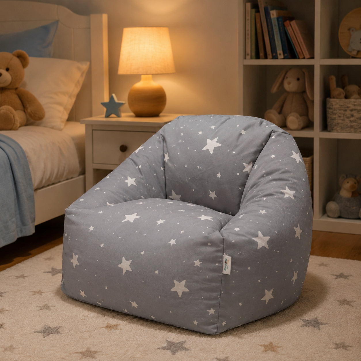 Детски Пуф Кресло Little Stars, 100% Памук, Сив Барбарон Със Звезди, 55x44x55 См Ginger Home