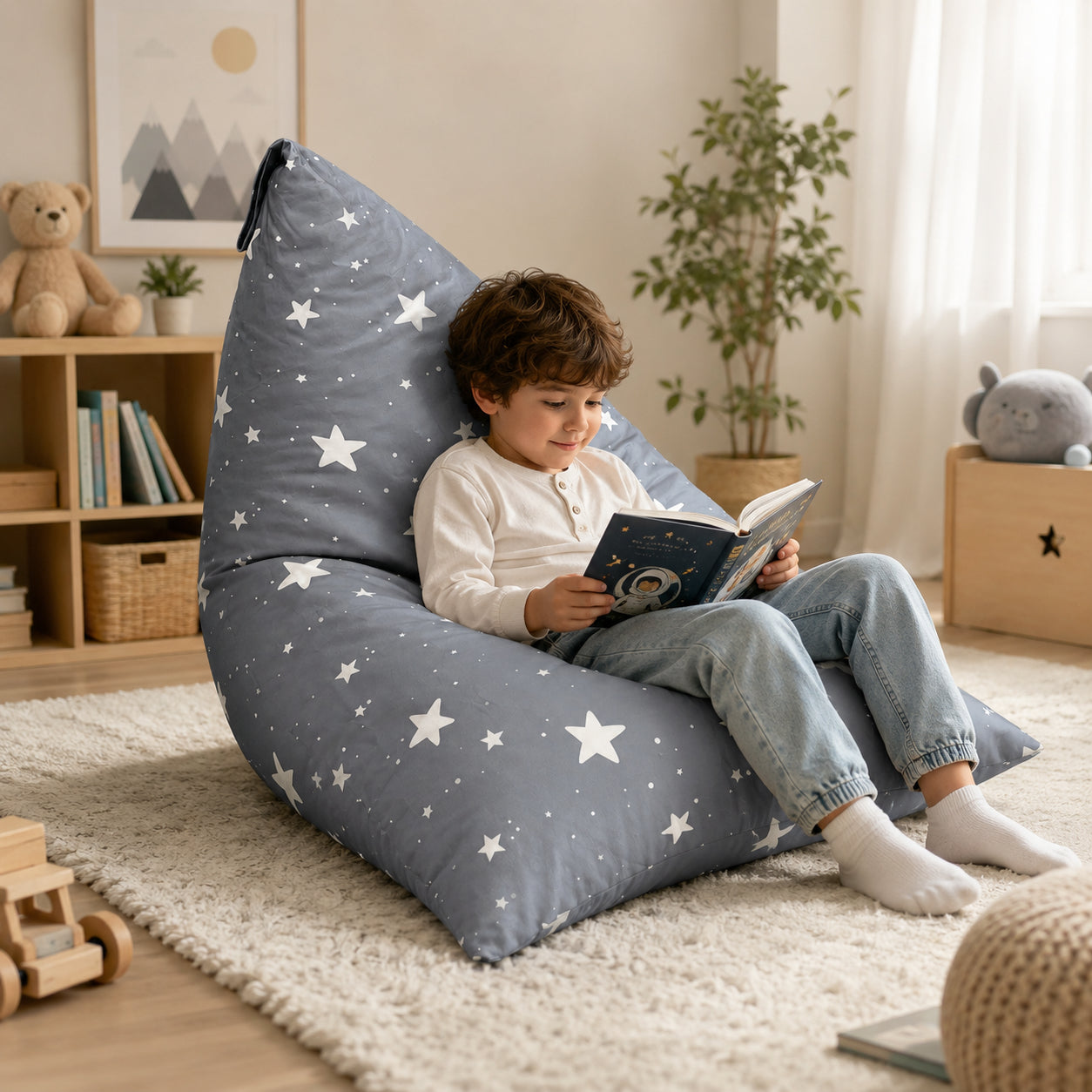 Детски Пуф Лежанка Little Stars, 100% Памук, Сив Барбарон Със Звезди, 127x81x76 См Ginger Home
