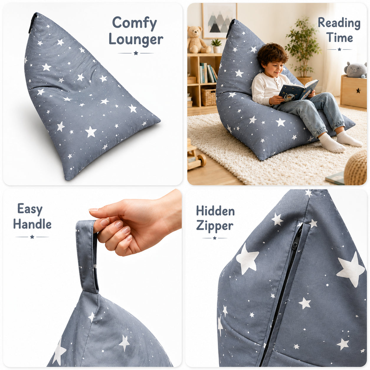 Детски Пуф Лежанка Little Stars, 100% Памук, Сив Барбарон Със Звезди, 127x81x76 См Ginger Home