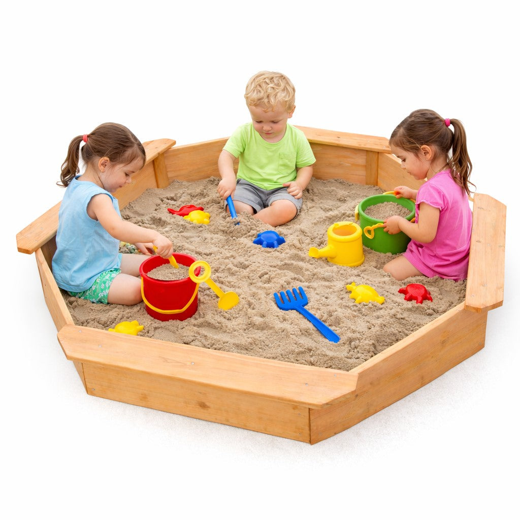 Детски Дървен Пясъчник 8 Странен Модел С 4 Седалки, 134.5×134.5 См Ginger Home