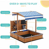 Детски Дървен Пясъчник Ginger Home С Регулируем Покрив, Аксесоари За Игра 120X120X120 См – Идеален За Двор И Градина