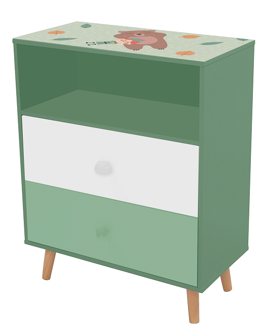 Детски Шкаф За Играчки И Дрехи Ginger Home, Етажерка С За Детска Стая С 2 Чекмеджета, Мече, Forest