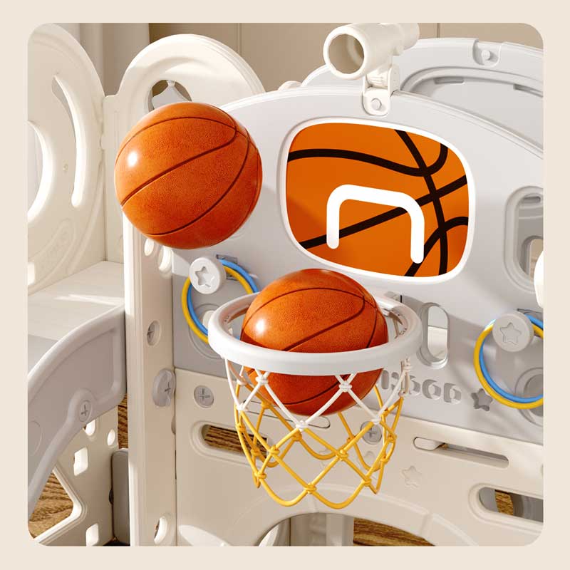 Детски Център За Игра С Пързалка, Къща И Баскетболен Кош, Сив Feelkids