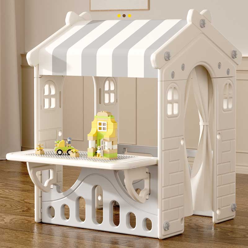 Детски Център За Игра С Пързалка, Къща И Баскетболен Кош, Сив Feelkids