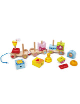 Детско дървено влакче за дърпане в пъстри цветове --- BebeMama