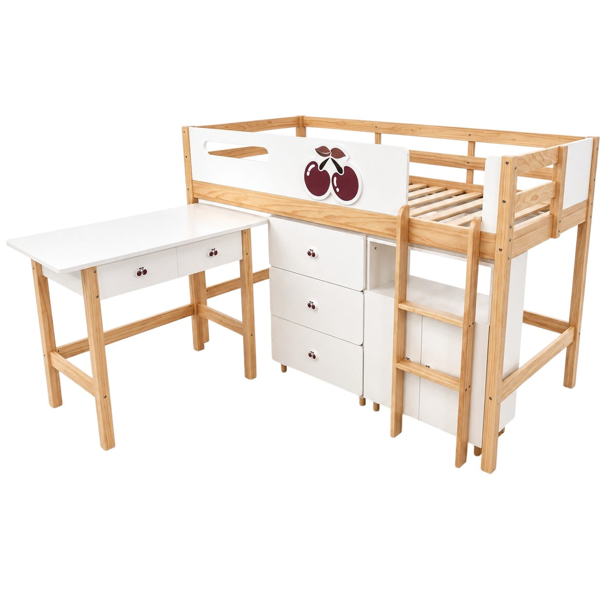 Детско Комбинирано Легло Cherry С Бюро, Скрин, Шкаф И Подматрачна Рамка, 90x200 См Ginger Home