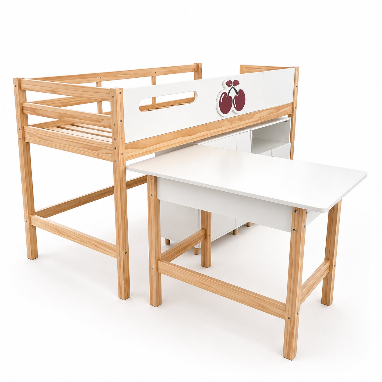 Детско Комбинирано Легло Cherry С Бюро, Скрин, Шкаф И Подматрачна Рамка, 90x200 См Ginger Home