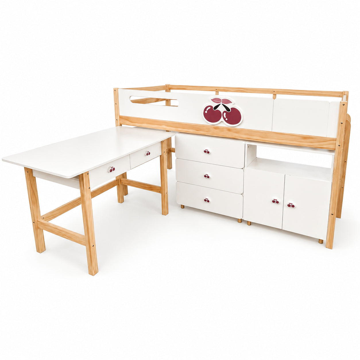 Детско Комбинирано Легло Cherry С Бюро, Скрин, Шкаф И Подматрачна Рамка, 90x200 См Ginger Home