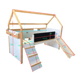 Детско Легло Къщичка Ginger Home, Монтесори, Двуетажно, Пързалка, Черна Дъска, Подматрачна Рамка 90Х200 См