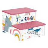 Детско Столче Ginger Home, Дървено Стъпало На 2 Нива, Стълба За Детска Стая, Розово, Super Girl