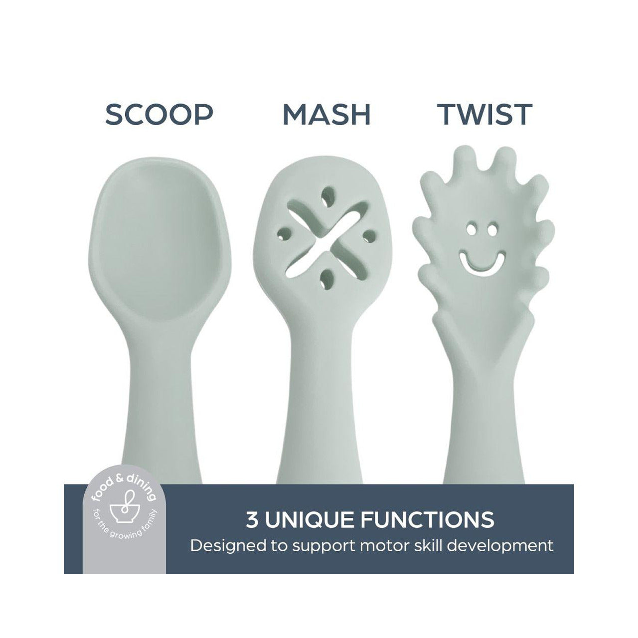 Бебешки Лъжички 3 Бр Scoop, Mash & Twist Seafoam Dreambaby