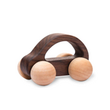 Дървена Количка - Тъмна С Бели Колелета