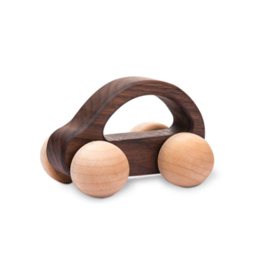 Дървена Количка - Тъмна С Бели Колелета