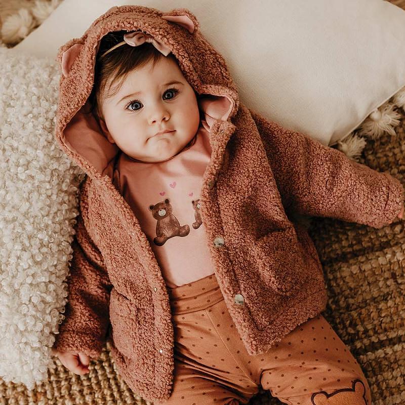 Бебешко Боди Baby С Дълъг Ръкав И Харбали Мечета Розово 56 См. Hearts&bears Eevi