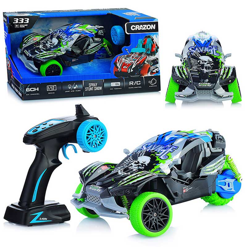 Екшън Кола С 3 Гуми, Димен Ефект, Музика И Светлини, Rc 1:16