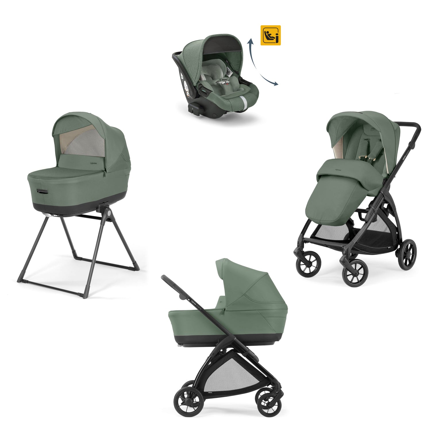 Бебешка Количка 4 В 1 Inglesina System Quattro Electa Darwin Infant Recline - Murray Green/Total Black - Комбинирани Колички - Inglesina - BebeMama