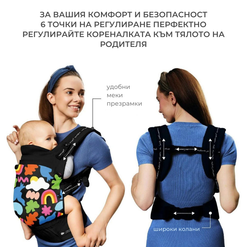 Ергономична Раница Kinderkraft Huggy, Happy Shapes --- BebeMama