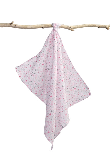 Муселинова Пелена 70X80 – Сърца Розово-Сиво --- BebeMama