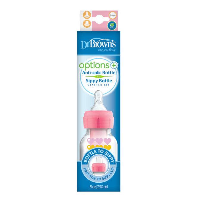 Átmeneti cumisüveg Dr. Brown'S Options+ – Keskeny nyakú, 250 ml, rózsaszín szíves