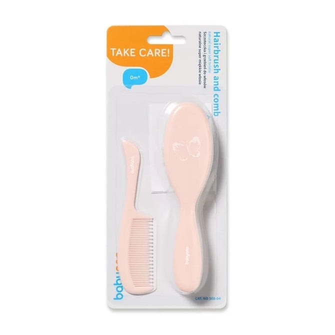 Perie și pieptene pentru păr natural moale, roz, Babyono