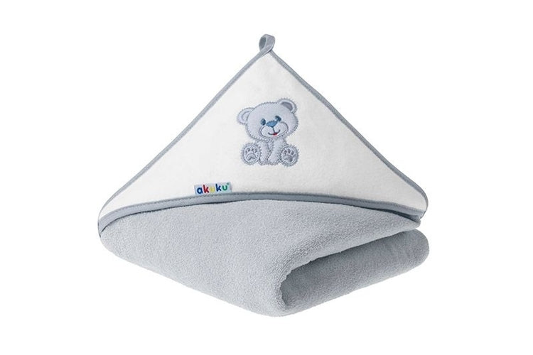 Бебешка Хавлия С Качулка Сиво Мече 100Х100 --- BebeMama