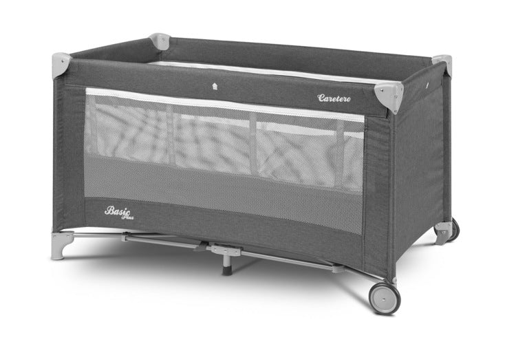 Pătuț de călătorie pliabil Basic Plus Graphite cu 2 niveluri Caretero