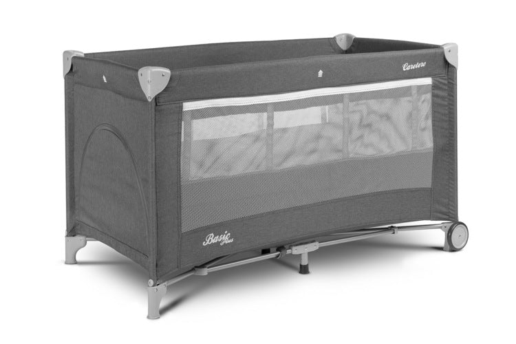 Pătuț de călătorie pliabil Basic Plus Graphite cu 2 niveluri Caretero