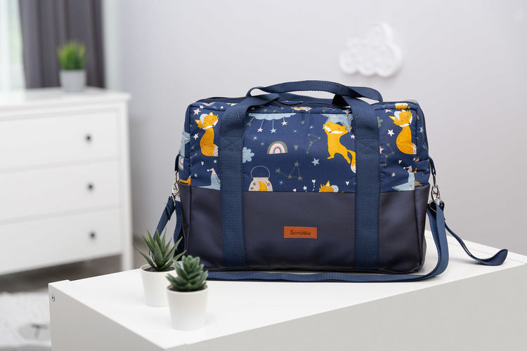 Еко Кожена Чанта За Количка Navy Blue Foxies --- BebeMama