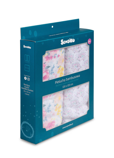 Scutece din bambus 2 bucăți Flori+Arici 120X120