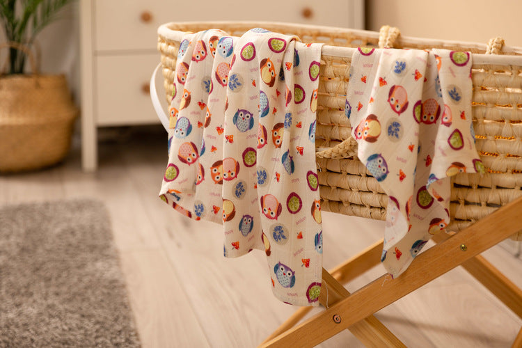 Комплект Бамбукови Пелени 30X35/ 75X75 -Бухали --- BebeMama