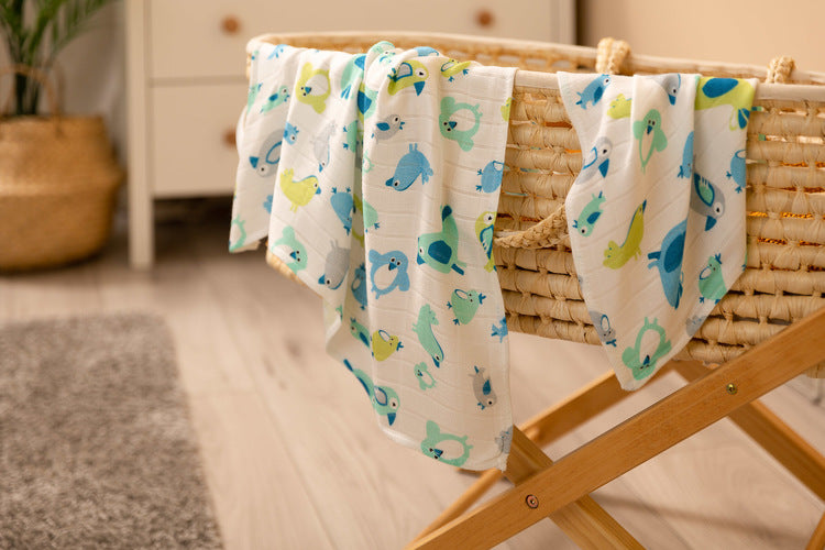 Комплект Бамбукови Пелени 30X35/ 75X75- Сини Птици --- BebeMama