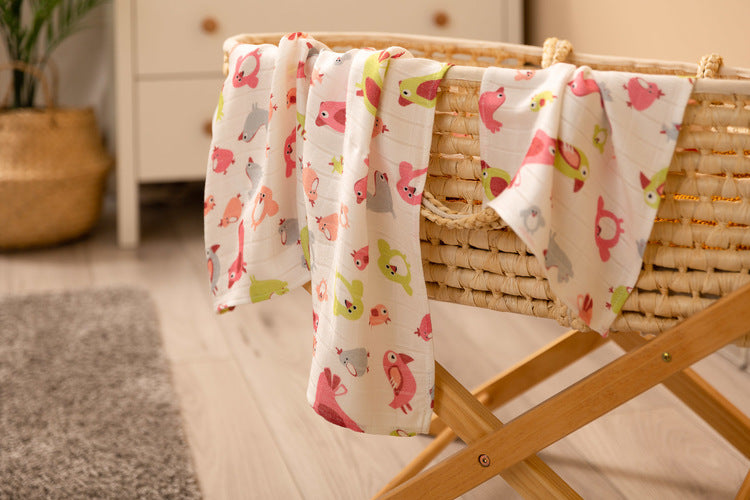 Комплект Бамбукови Пелени 30X35/ 75X75 - Розови Птици --- BebeMama