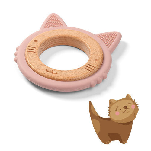 Дървена И Силиконова Гризалка Коте --- BebeMama