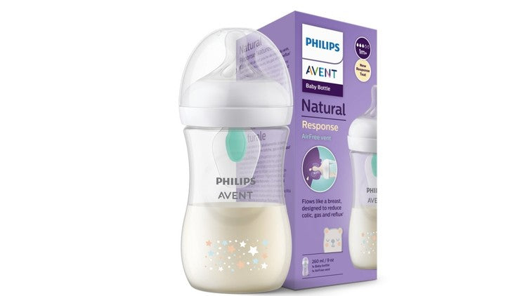 Biberon Philips Avent Natural Response cu valvă Airfree, 260 ml, 1+ luni, Elefanți