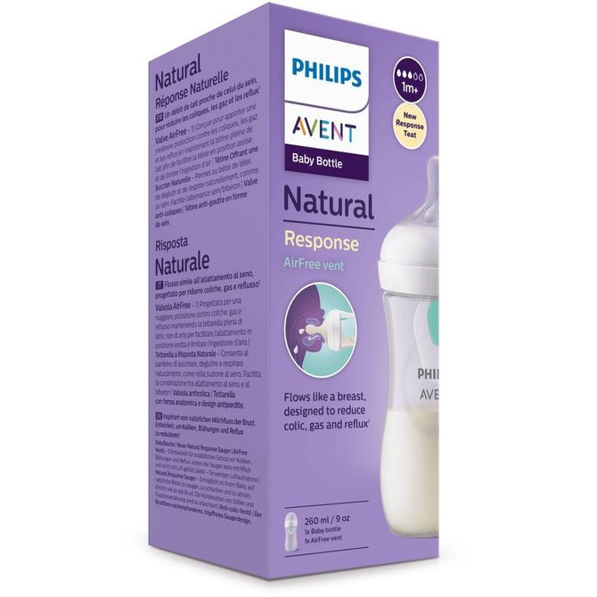 Biberon Philips Avent Natural Response cu valvă Airfree, 260 ml, 1+ luni, Elefanți