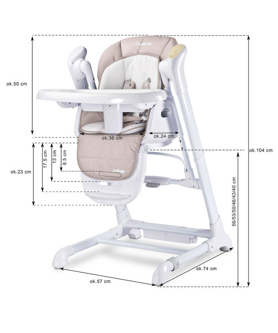 Scaun înalt și balansoar electric 2 în 1 Indigo Gri Deschis Caretero