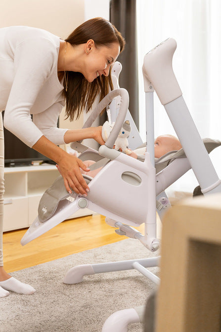 Столче За Хранене И Електрическа Люлка 2В1 Индиго Light Grey Caretero --- BebeMama