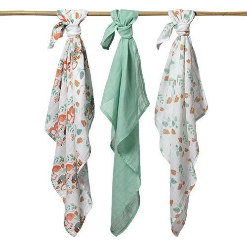 Муселинови Пелени 3 Бр. Зелени 70Х70 --- BebeMama