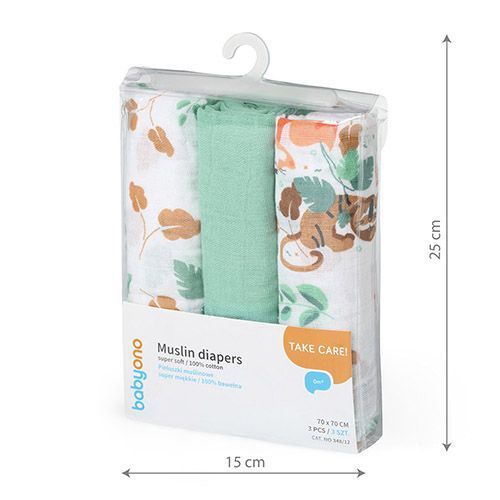Muszlin Pelenka 3 Db Zöld 70x70
