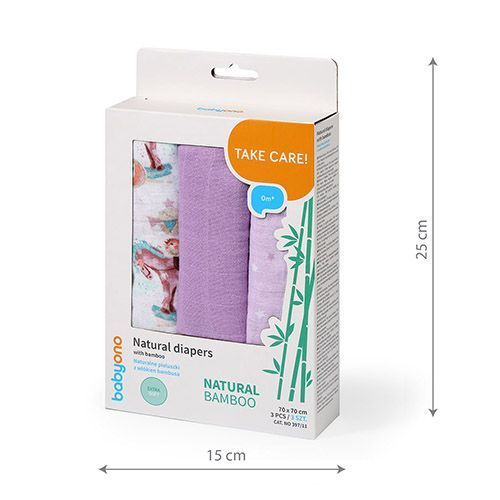 Bambusz Pelenka 3 db Lila 70x70