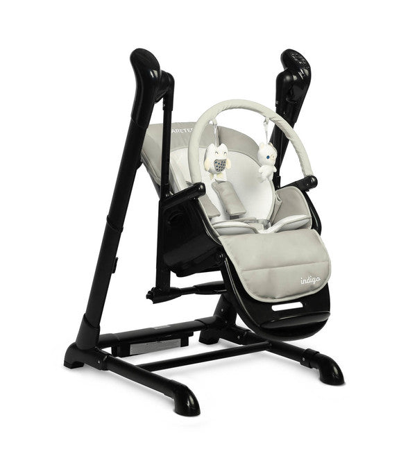 Столче За Хранене + Люлка Шезлонг Indigo Черен Grey Caretero --- BebeMama