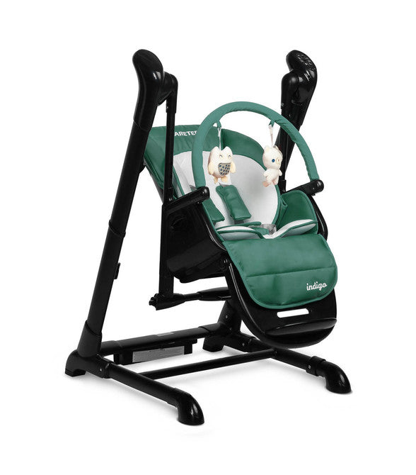 Столче За Хранене + Люлка Шезлонг Indigo Черен Зелен Caretero --- BebeMama