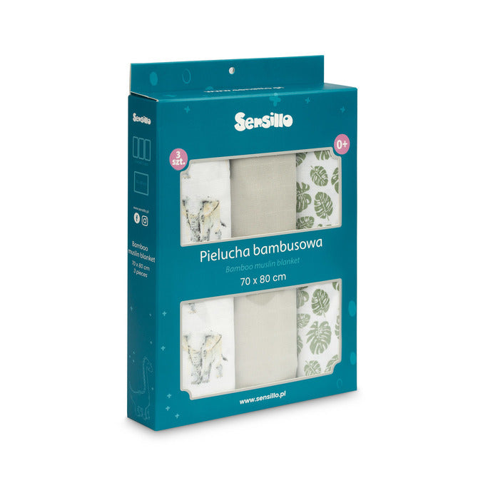 Бамбукови Пелени 3 броя Слончета Сив 70X80 Sensillo